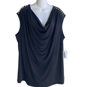 Carmen Carmen Marc Valvo Woman Black Cowl Neck Sleeveless Top Hardware 2X NWT